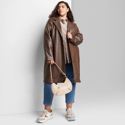 Women's Faux Leather Trench Coat - Wild Fable™ Brown 4x : Target