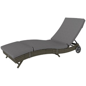 Patio Wicker Chaise Lounge Chair, Outdoor PE Rattan Sun lounger with Adjustable Backrest and 2 Wheels - 1 of 4