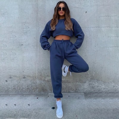 Mocamel Women's Solid Color Simple Tracksuit， Loose Fit Long Sleeve Top and Pants Set