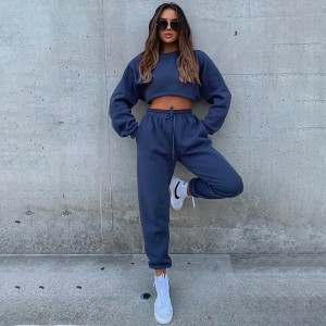 Mocamel Women's Solid Color Simple Tracksuit， Loose Fit Long Sleeve Top and Pants Set - 1 of 4