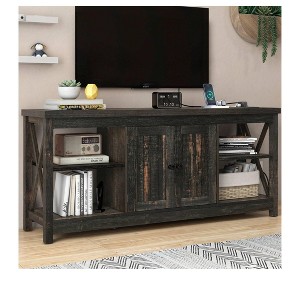 TV Stand up to 65 Inches with Power Outlets, Farmhouse Entertainment Center Cabinet with Storage Shelves for Living Room,Dark Rustic Oak - 1 of 4