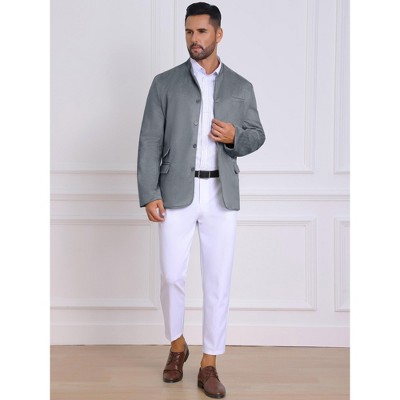 INSPIRE CHIC Men's Casual Stand Collar Single Breasted Suede Blazer Gray Medium — фото 4