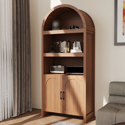 Garvee 71" Arched Kitchen Pantry Cabinet, 5 Tier Wooden Display Cabinet, Freestanding Book Shelf with Adjustable Shelves, Bathroom Cabinet