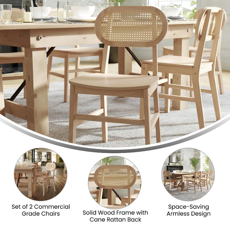 Flash Furniture Jacob Set of 2 Commercial Cane Rattan Dining and Event Chairs with Solid Wood Frame and Seat, 5 of 11