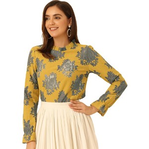 INSPIRE CHIC Women's Crochet Lace See-Through Ruffle Frill Neck Floral Elegant Blouse - 1 of 4