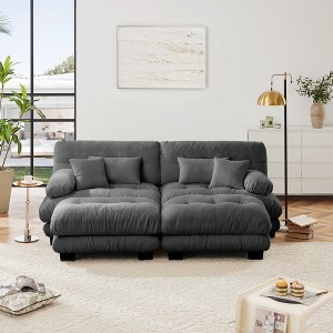 TiramisuBest Chenille Sleeper Sofa, 2-Seater with 2 Ottomans, Lumbar & Throw Pillows, Upholstered Wide Arm Sofa for Living Room, White - 1 of 4