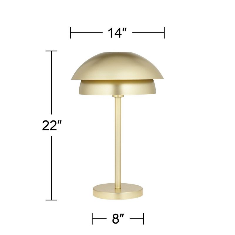 360 Lighting Modern Mid Century Accent Table Lamp 22" High Gold Metal Mushroom Double Dome Shade for Bedroom Living Room House Home Bedside Office, 4 of 10