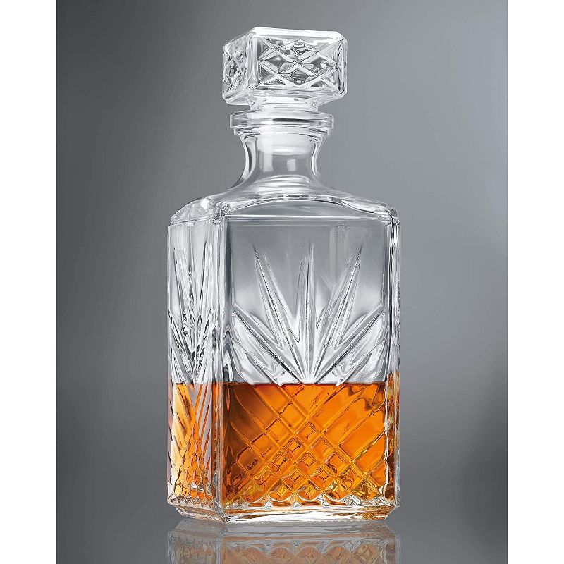 Bormioli Rocco Selecta Whiskey Decanter, Sophisticated Diamond Decanter With Starburst Detailing For Whiskey, Bourbon, Scotch & Liquor, 33.75 oz., 5 of 9