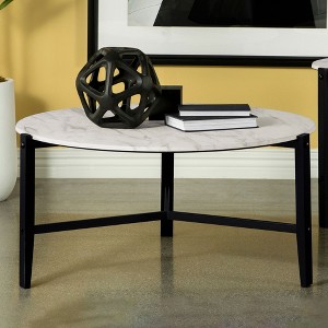 37" Round Faux Marble Coffee Table with Metal Legs, Perfect for Modern and Sophisticated Living Spaces - 1 of 4