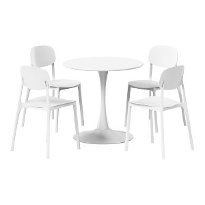WestinTrends Playa 5-Piece Indoor Outdoor Metal Round Patio Dining Table Set With Stackable Resin Patio Side Chairs - 1 of 4