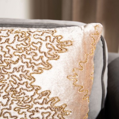 Gold Embroidered Velvet Square Throw Pillow