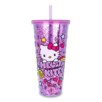 Silver Buffalo Sanrio Hello Kitty Rainbow Confetti Carnival Cup With Lid and Straw | 32 Ounces