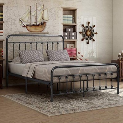 Grungis Queen Size Bed Frame with Victorian Style Headboard,Metal Platform Bed for Bedroom,No Box Spring Needed