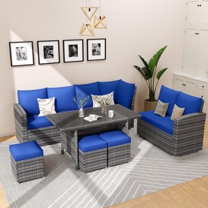 Acekool 8-Piece Outdoor Patio Conversation Set with Thick Cushions, Tempered Glass Coffee Table, and Storage for Garden, Porch & Backyard - 1 of 4