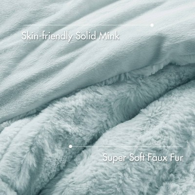 Madison Park Solid Color Faux Fur Ribbed Comforter Set, Elegant Box Quilting Design Luxury Style Bedding Set, Aqua, King/Cal King — фото 6