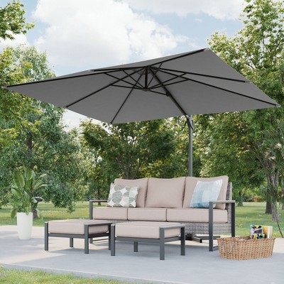 Sonkuki 10X8FT Outdoor Patio Cantilever Umbrella With Canopy, 360°Rotation Offset Umbrella