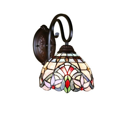 Victorian Tiffany-Style Bronze 1-Light Wall Sconce with Stained Glass Shade