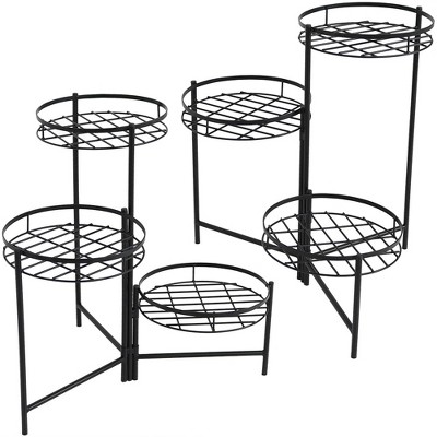 Sunnydaze Indoor/Outdoor Iron Metal 3-Tiered Decorative Flower Plant Pot Holder Stand Display - Black - 2pk