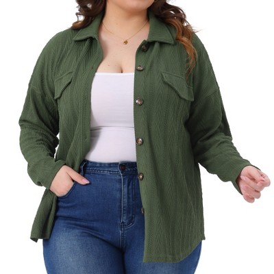 Women's Plus Size Textured Lapel Long Sleeve Soft Casual Button Down Shirts with Pockets - Agnes Orinda