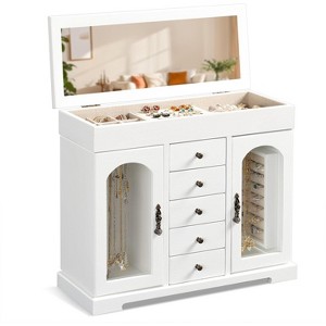 5 Layer Jewelry Storage Case Display, Rustic Wooden Jewelry Organizer Box with Mirror - 1 of 4