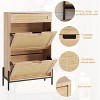 Rattan Shoe Storage Cabinet with 2 Flip Doors & 1 Drawer, 3-Tier Adjustable Shelves, Freestanding Organizer for Entryway Hallway Living Room - 4 of 4