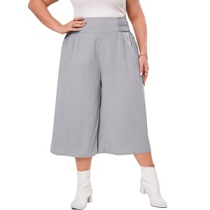 BLUEMING Womens Plus Size Leg Pants Casual Loose Elastic Waist Beach Travel Vacation Palazzo Harem Pants - 1 of 4