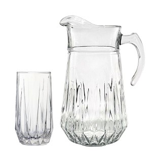 Slickblue Cristalline Glass Beverage Set – 75 oz Pitcher & 6 x 14 oz Tumblers, Diamond Cut Design, Dishwasher Safe - 1 of 4