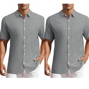 INSPIRE CHIC Men's Point Collar Short Sleeve Button Down Summer Linen Shirt 2 Packs - 1 of 4