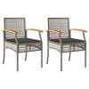 vidaXL Patio Chairs with Cushions 2 pcs Gray Poly Rattan Acacia Wood - 2 of 4