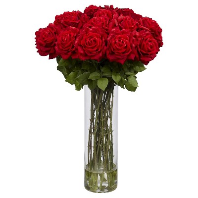 Nearly Natural 31 inch Large Rose Stem Set of 12 Red