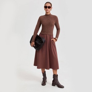Women's Long Sleeve Twofer Midi A-Line Dress - A New Day™ Brown - 1 of 4