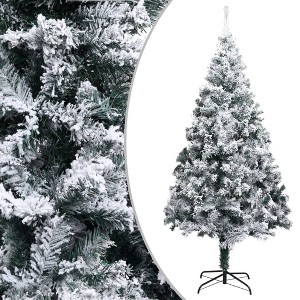 Aghana Digitals 6 ft Flocked Snow Green PVC Christmas Tree with 930 Tips, Extra Thick Branches & - 1 of 4