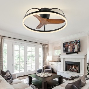 SKRAN 24" Solid Wood Blade Ceiling Fan with Light and Remote, Reversible DC Motor, Fandelier for Bedroom, Kitchen, Living Room - 1 of 4