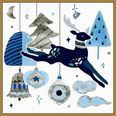Goodnight Reindeer Blue and Silver 30"x30" Canvas Wall Art