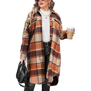 Zeagoo Womens Plus Size Flannel Plaid Shirts Long Sleeve Lounge Lapel Boyfriend Button Down Tartan Long Jacket Coats - 1 of 4