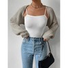 Women's Long Sleeve Open Front Knitted Crop Sweater Cardigan Drop Shoulder Knit Bolero Shrug - 2 of 4