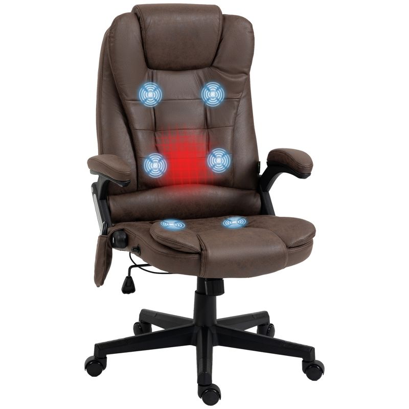 HOMCOM 6 Point Vibrating Massage Office Chair with Heat, Microfiber High Back Executive Office Chair with Reclining Backrest, Armrests, 1 of 7