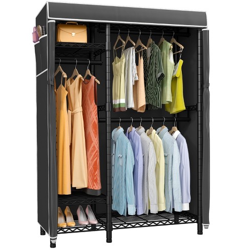 SONGMICS Freestanding Closet Organizer, Portable Wardrobe with Hanging Rods, Clothes Rack
