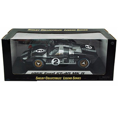 1966 Ford GT-40 MK II Black Diecast Model Car with Silver Stripes