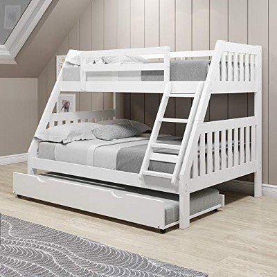 Donco Kids Austin Mission Twin Over Full White Bunkbed with Twin Trundle