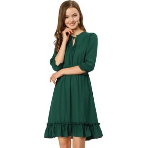 Allegra K Women's Solid Ruffle Hem 3/4 Sleeve A-Line Smocked Short Chiffon Dress - 1 of 4