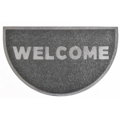 Evideco French Home Goods Welcome Outdoor Door Mat Semi Circle Scraper Front Door Rug PVC Non-Slip Backing 30" x 18" Grey