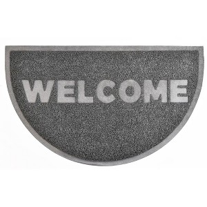 Evideco French Home Goods Welcome Outdoor Door Mat Semi Circle Scraper Front Door Rug PVC Non-Slip Backing 30" x 18" Grey - 1 of 4