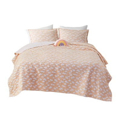Full/Queen Reversible Cotton Quilt Set with Sunshine and Cloud Print