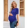 Maternity Tops Women's Casual Ribbed Round Neck Puff Short Sleeve Ruched Side Tunic Blouses Shirts Pregnancy Clothes - 4 of 4