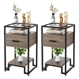 Tempered Glass, Steel, Triamine Board High Edge Table Set of 2 - Durable, Stylish, Sturdy, Modern, Easy to Clean - 1 of 4