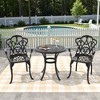 3-Piece Cast Aluminum Outdoor Dining Set with Beige Cushions, Round Table & Ergonomic Chairs - for Patio, Backyard - 2 of 4