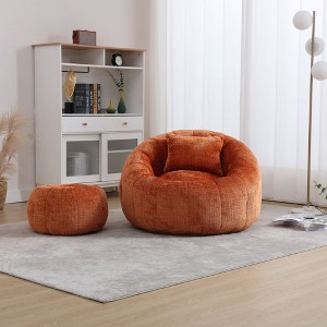 ORRD Pumpkin Shape Bean Bag Chair with Ottoman, Plush Chenille Reading Chair & Lounge Sofa with Pillow for Adults, Living Room, Bedroom，Beige - 1 of 4