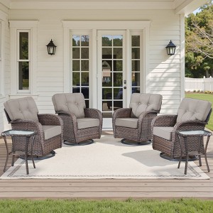 Buenhomino Outdoor Swivel Rocker Chairs Set, 360 Degree Rocking Patio Conversation Set with 5" Thickened Cushions, Glass Coffee Table - 1 of 4