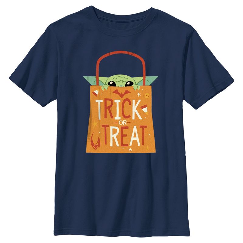 Boy's Star Wars The Mandalorian Halloween Grogu Trick or Treat Bag T-Shirt, 1 of 5